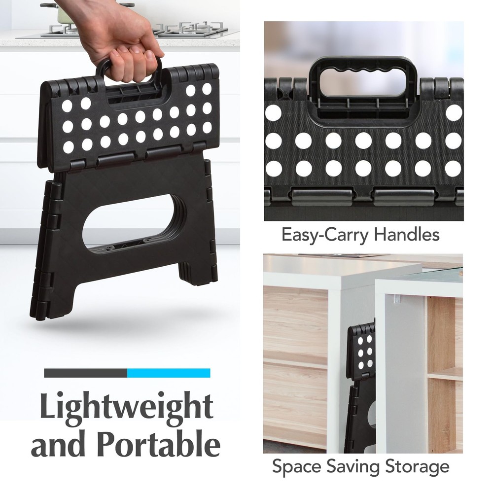 Handy Laundry Folding Step Stool - Sturdy Enough Collapsible 9 Inch, Black