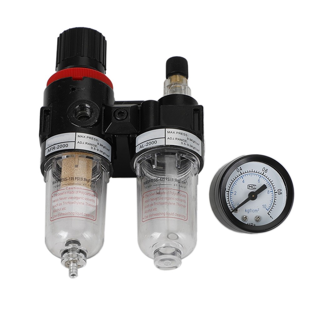 1/4" Air Pressure Regulator Compressor Oil/Water Separator Filter With Gauge E4