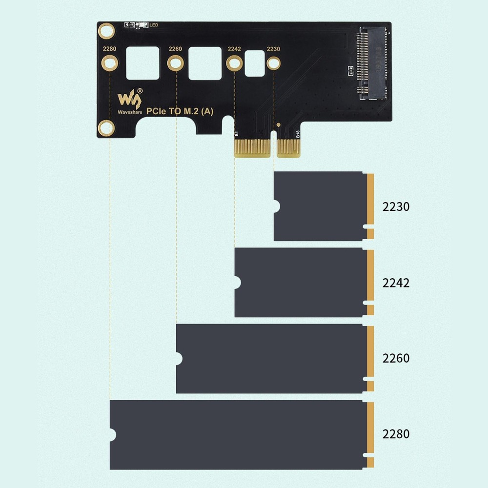 PCIe to M.2 Adapter Card with LED Light for Raspberry Pi RPI Compute Module 4