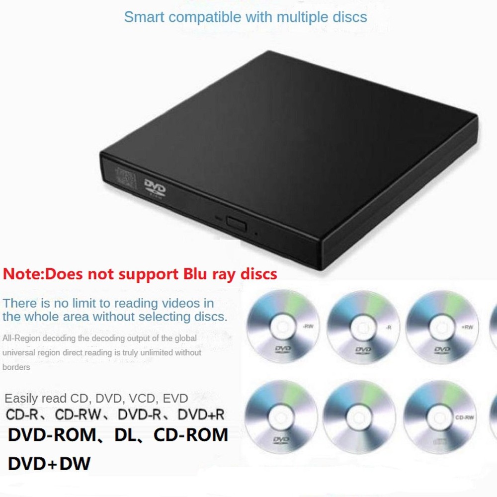 USB 2.0 Slim External DVD Rom Optical Drive CD DVD RW Player Reader Recorder t