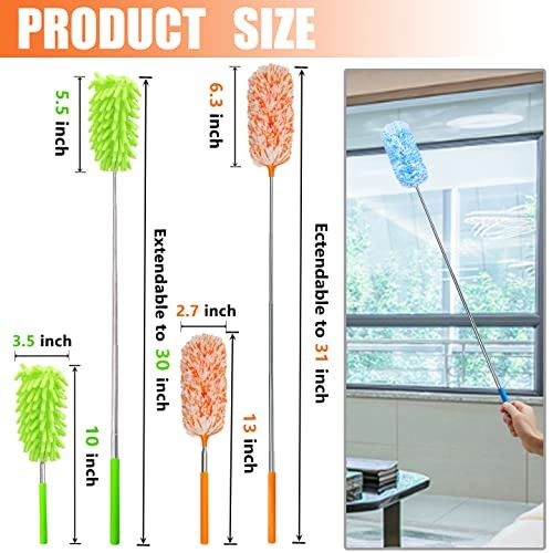 4 pcs Extendable and Washable Microfibre Feather Duster,13" to 30" Reachable,