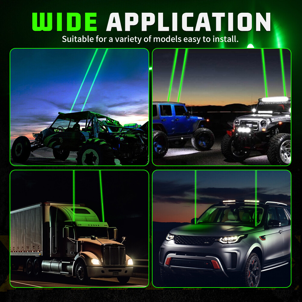 Laser RGB LED Whip Lights Whipless Antenna Remote For ATV UTV Can Am Polaris RZR