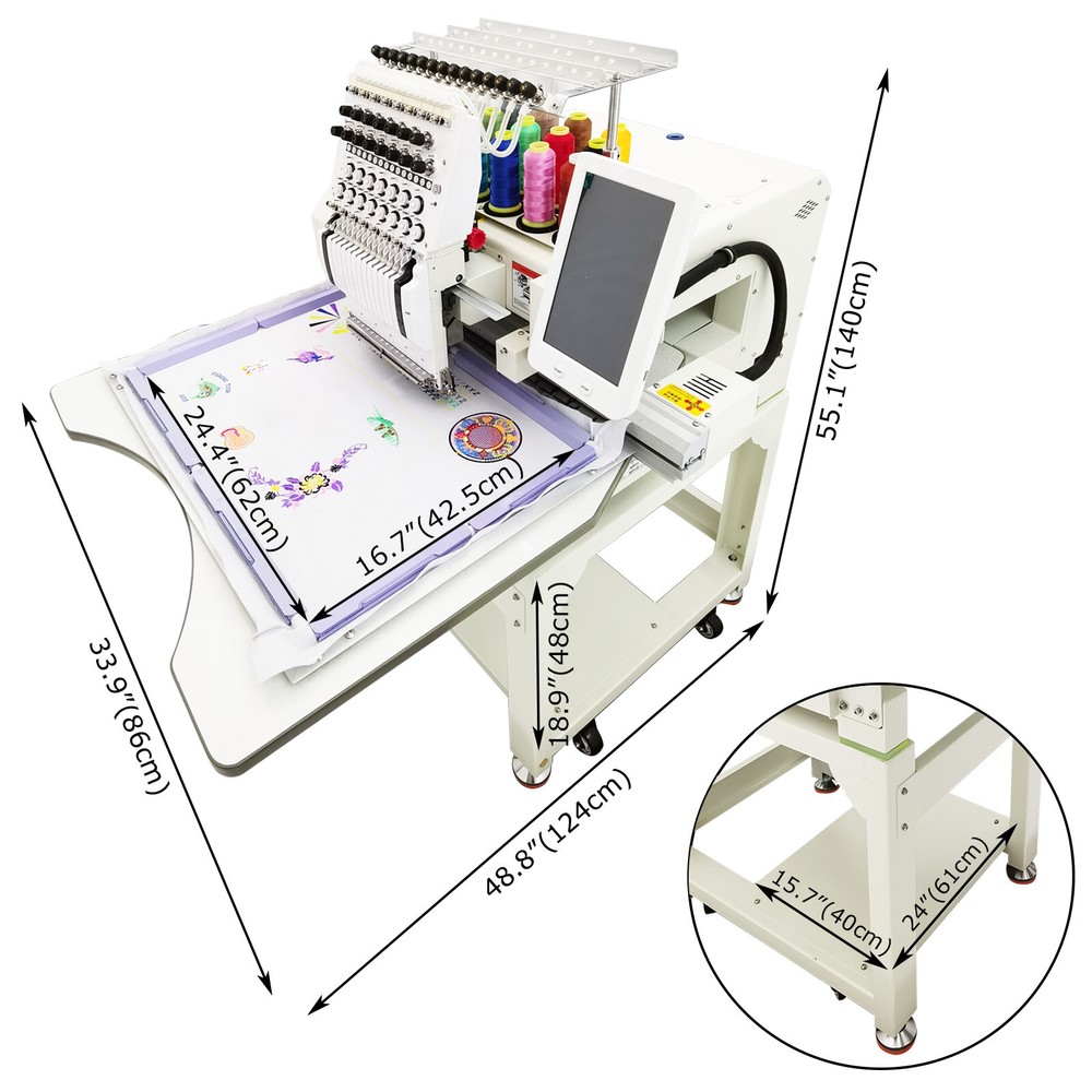 15-Needle Computerized Embroidery Machine 1000SPM Automatic Embroider 110-220V