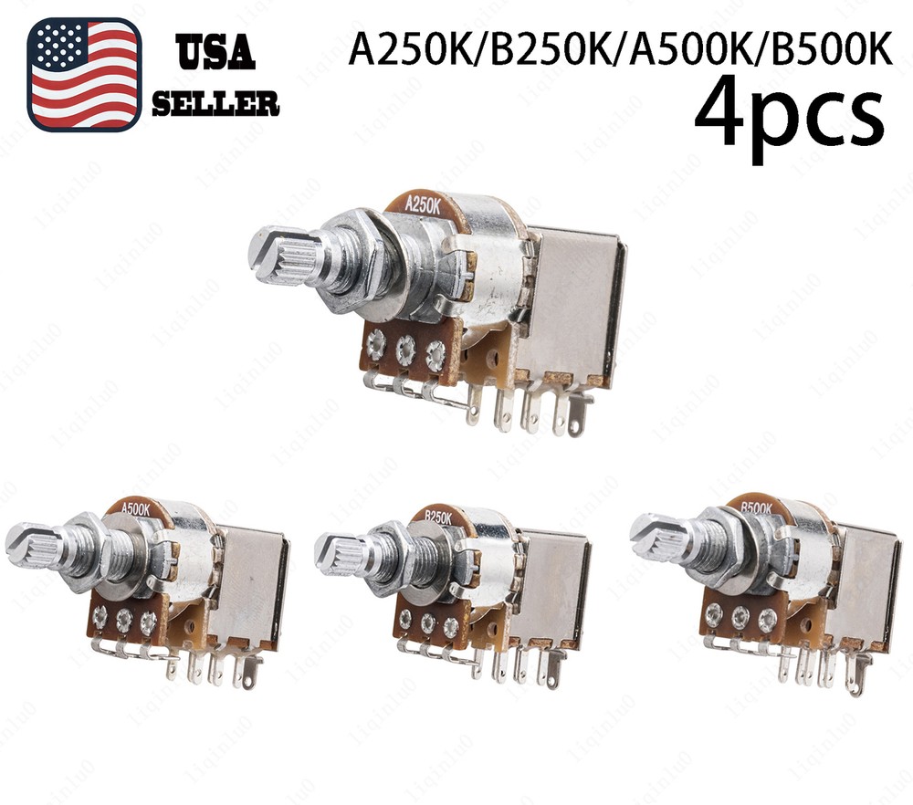 4 Pcs Push / Pull Guitar Potentiometer A/B/250/500K Linear Pot with Long Shaft