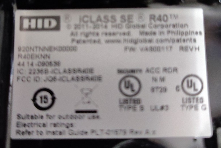 HID iCLASS SE Wall Reader With Backplate R40 USED