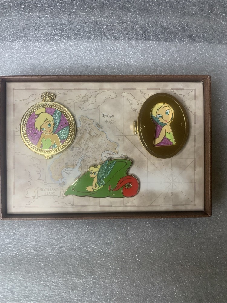 2012 DISNEY STORE 25TH ANNIVERSARY TINKER BELL 3 PIN SET LE250 PIXIE PETER PAN
