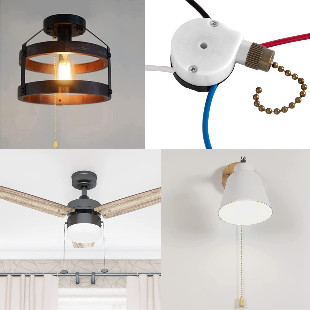 Ceiling Fan 3-Speed Pull Chain Switch 4 Wire Pre-Wired ZE-208S Bronze Switch