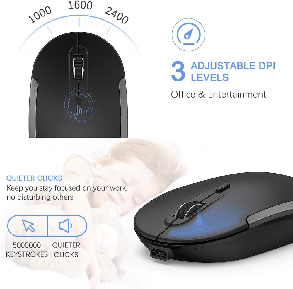 Wireless Keyboard and Mouse, Rechargeable Quiet Full-Size Keyboard and Mouse ...
