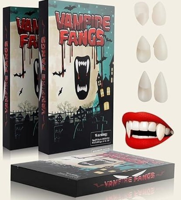Halloween Costume Accessory Vampire Fangs 3 Sets With Instructions & Pellets NEW