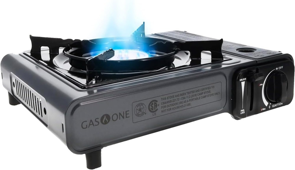 Gas One Portable Butane Camping Stove with Case: Automatic Ignition, Precise