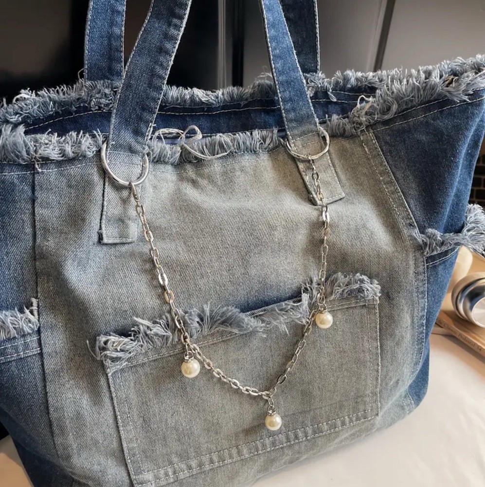 Blue Denim Large Shoulder Bag