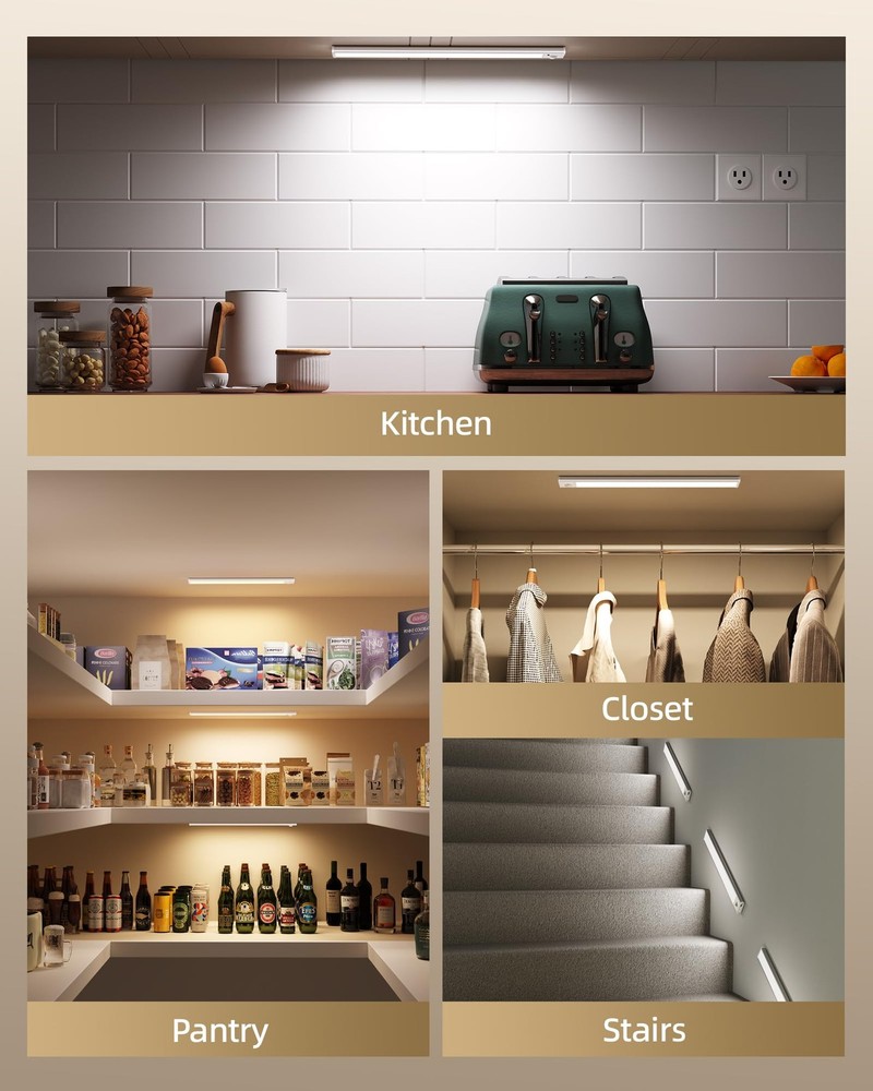 Under Cabinet Lighting Wireless,Rechargeable Battery Motion Sensor Light Indo...