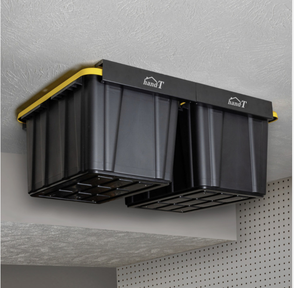 handT Overhead Garage Ceiling Storage Racks Bin Organization, 2 Pack Black