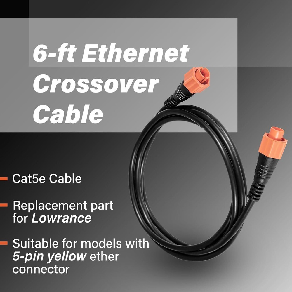 6ft Ethernet Crossover Cable For Lowrance Models w 5-pin Yellow Ether Connector