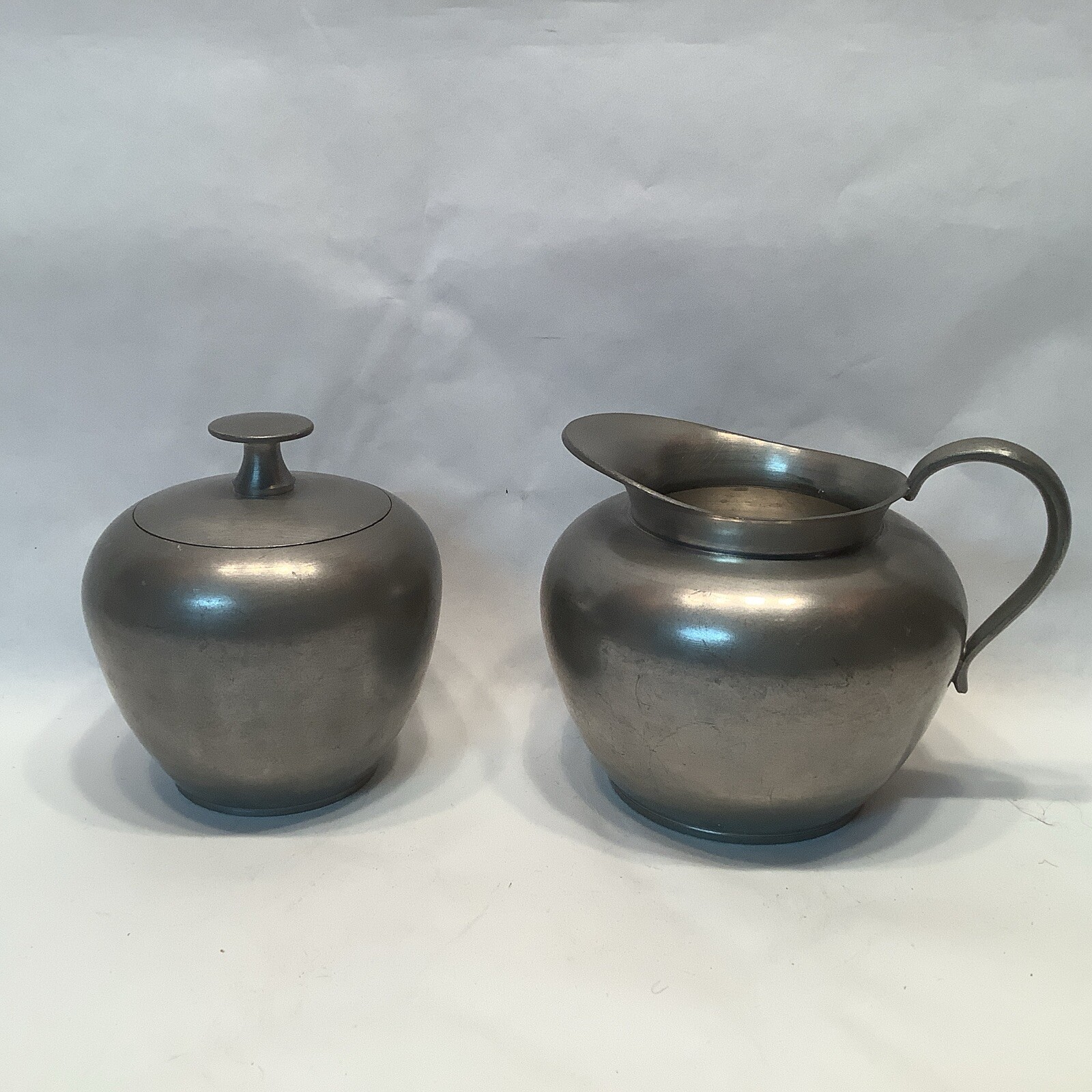 Meeuws & Zoon Den Haag Pewter Cream & Sugar Set Vintage Primitive Colonial Farm