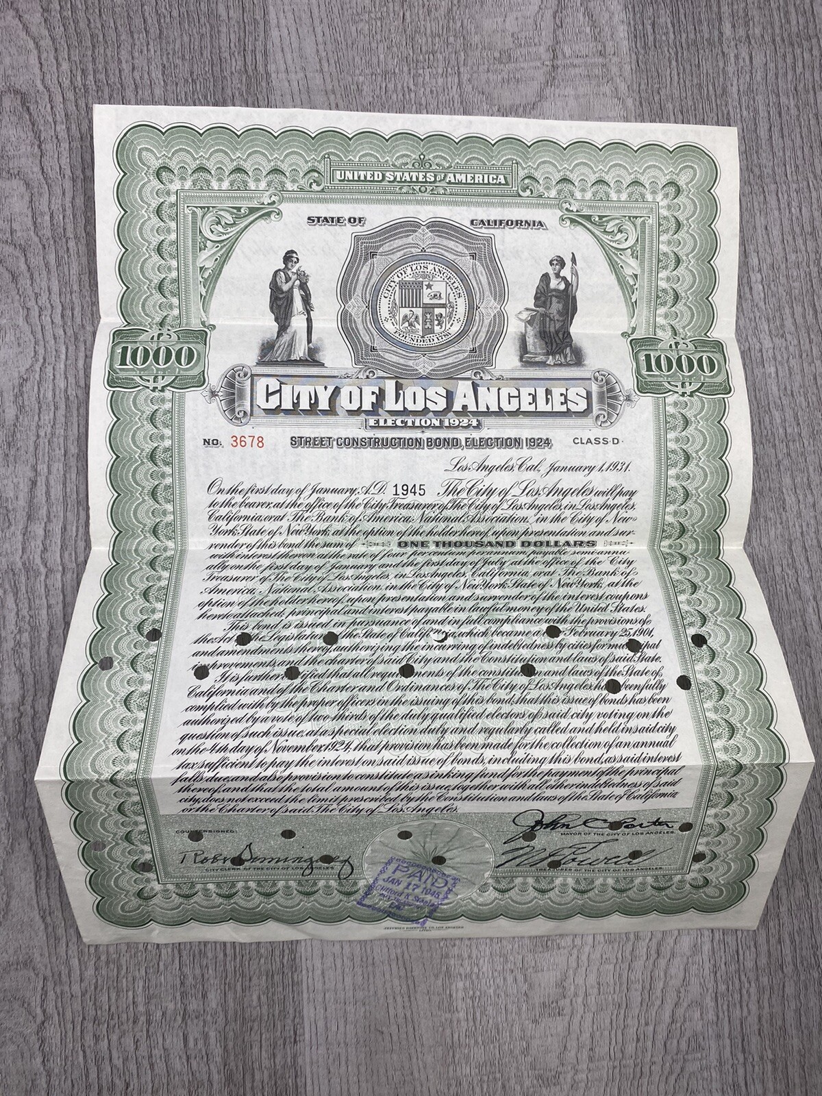 1924 California City of Los Angeles - Street Construction Bond Election 1924