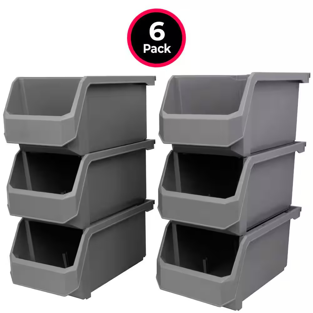 Large 14.75 In. D X 8.25 In. W X 7 In. H Grey Plastic Stackable Storage Bin Cont