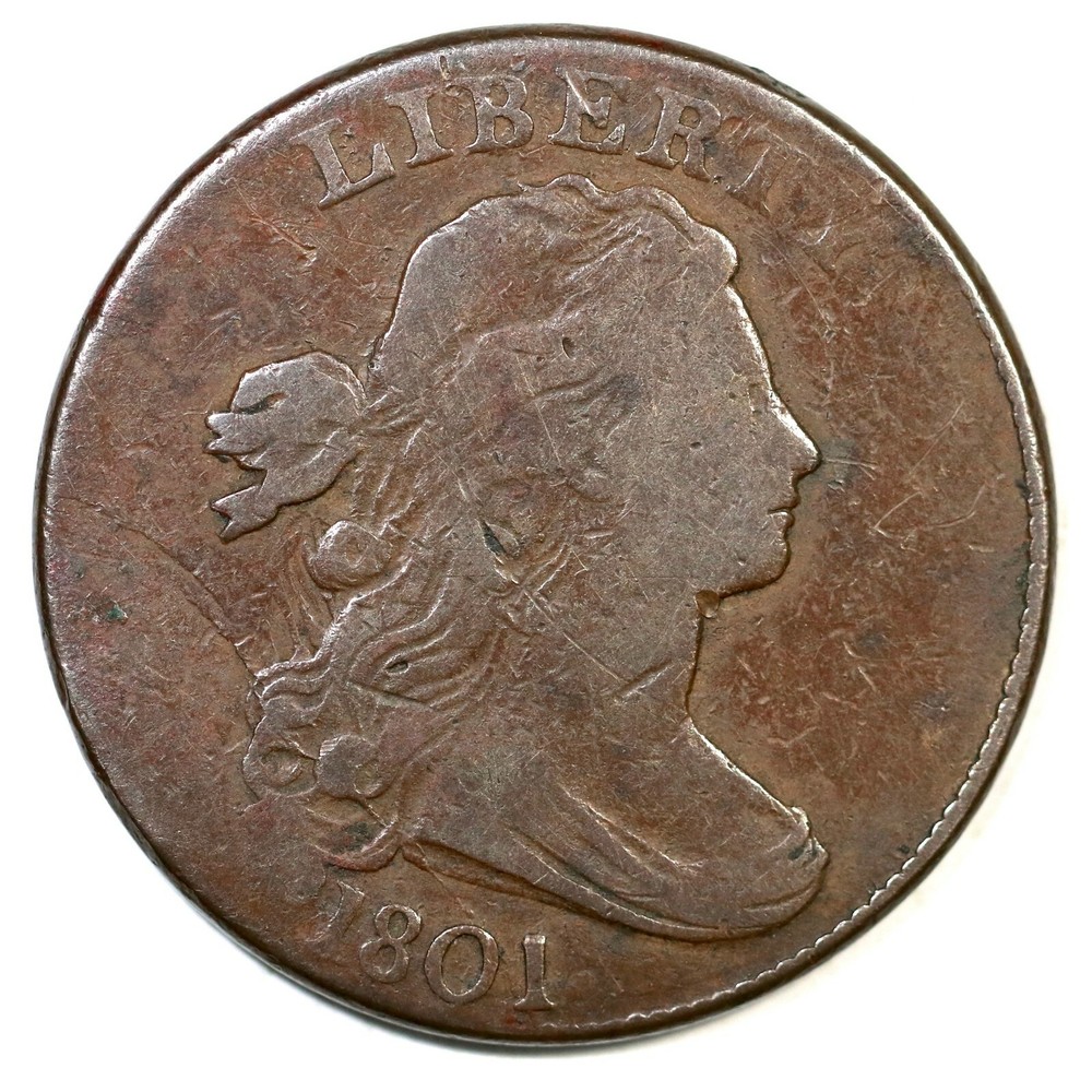 1801 S-215 R-4+ Draped Bust Large Cent Coin 1c