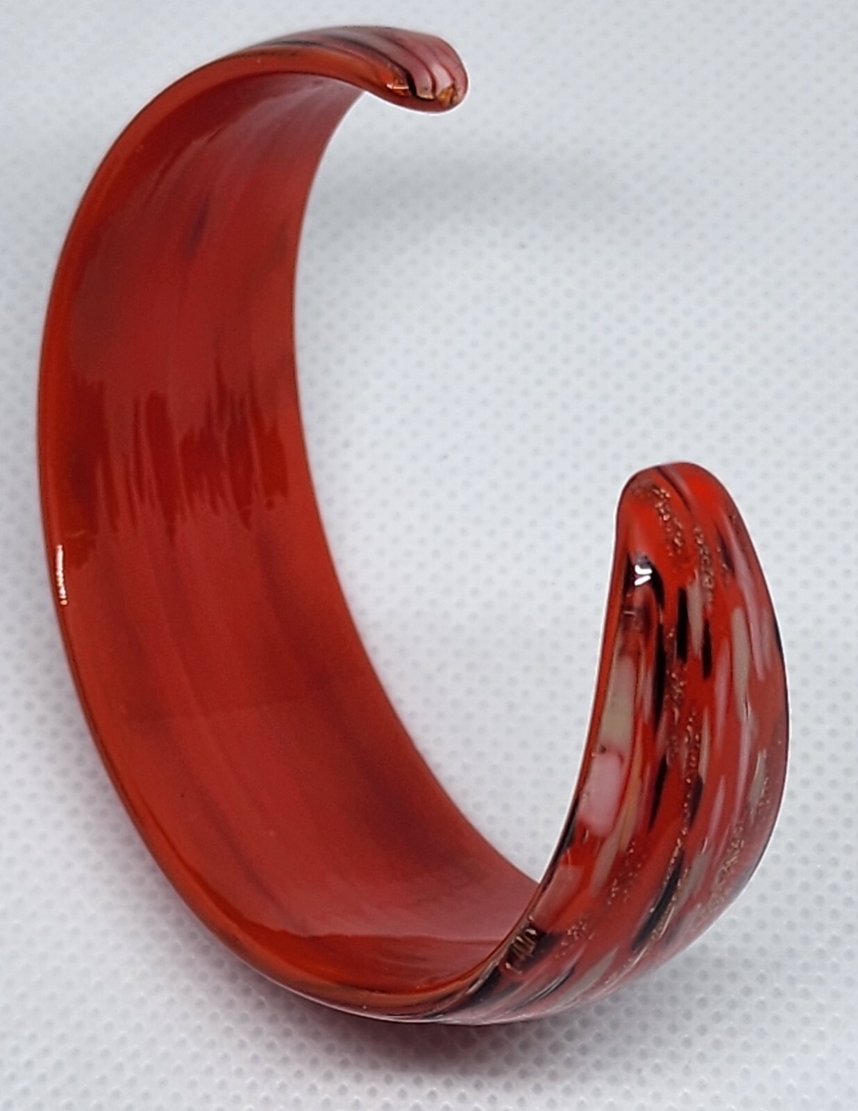 Red Black Beige Glass Cuff Bracelet with Gold Glitter Pre-Owned