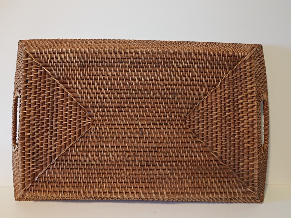 Large Rectangular Rattan Tray With Handles Low Sides