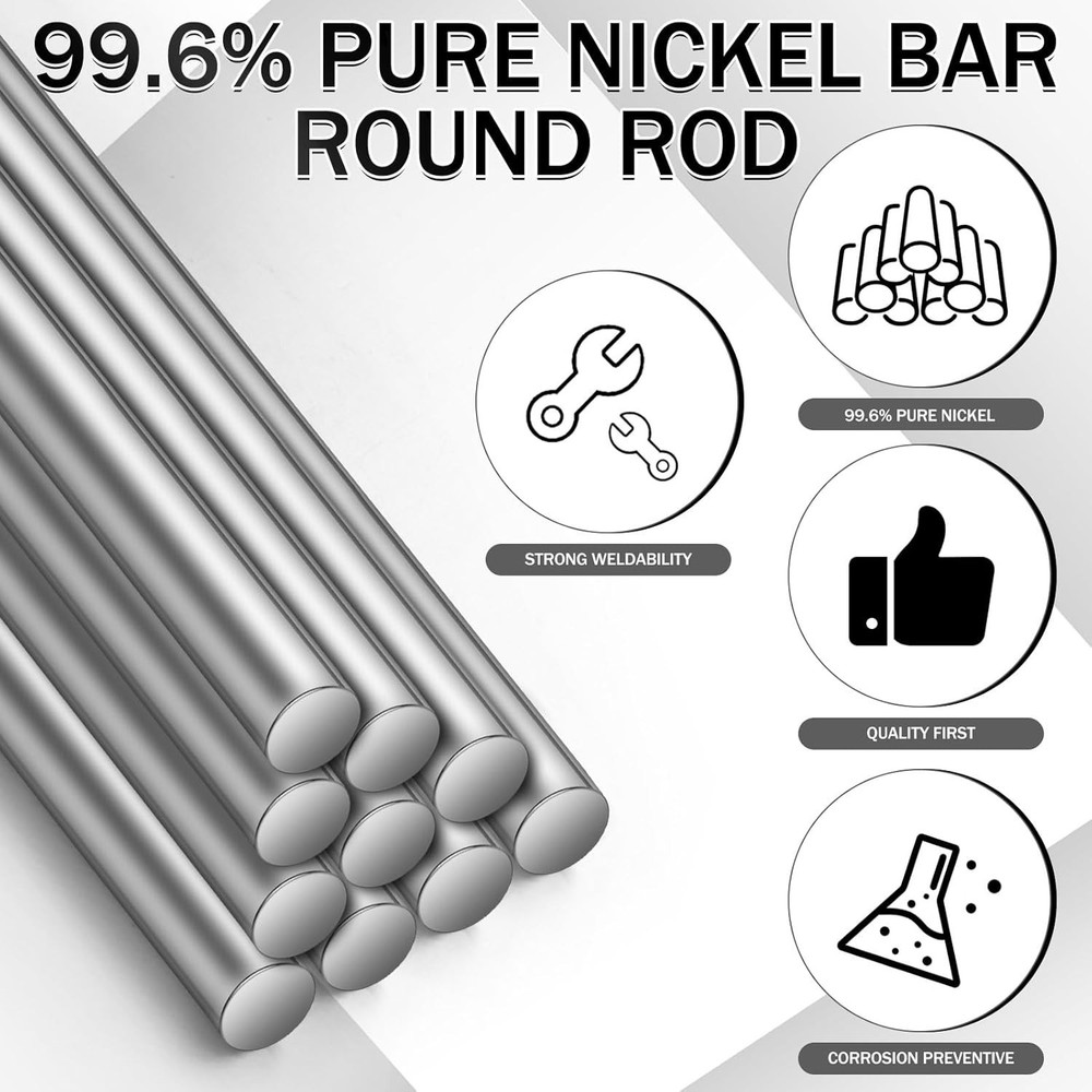 Nickel Anode Pure Bar Rods 99.6%, 0.3", 7.87" Experiment Electroplating Solution