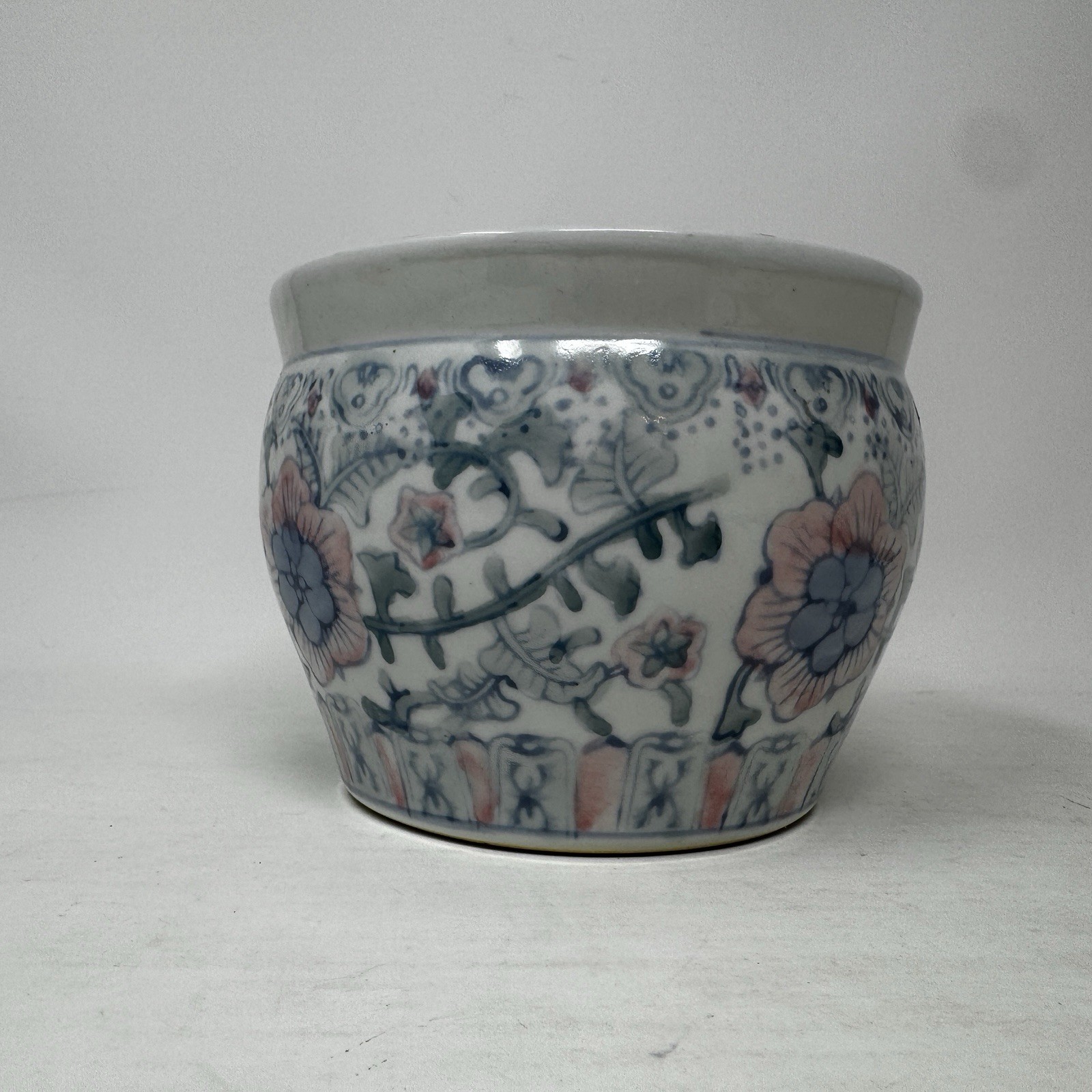 Vintage Chinese Jardiniere Pot Blue Pink White Planter Vase Fish Bowl Floral