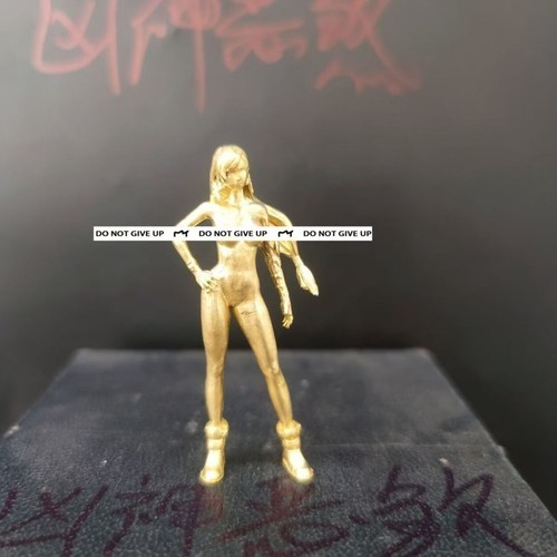 Yellow Solid Bronze Short Dress Nude Seductive Body Art Long Hair Girl Statue 1