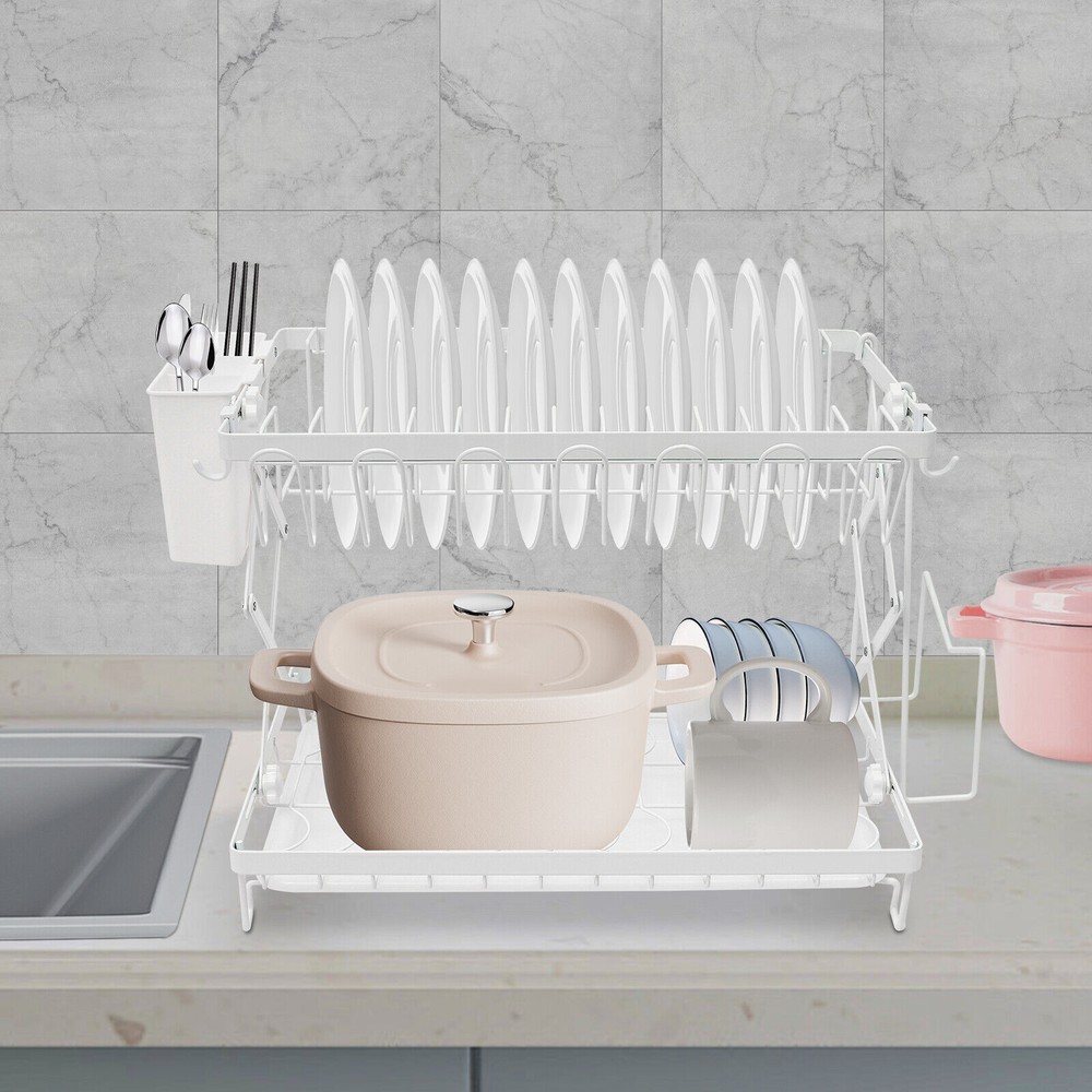 2 Tier Dish Drying Rack for Kitchen, Foldable Dish Drying Rack, Dish Drying Rack