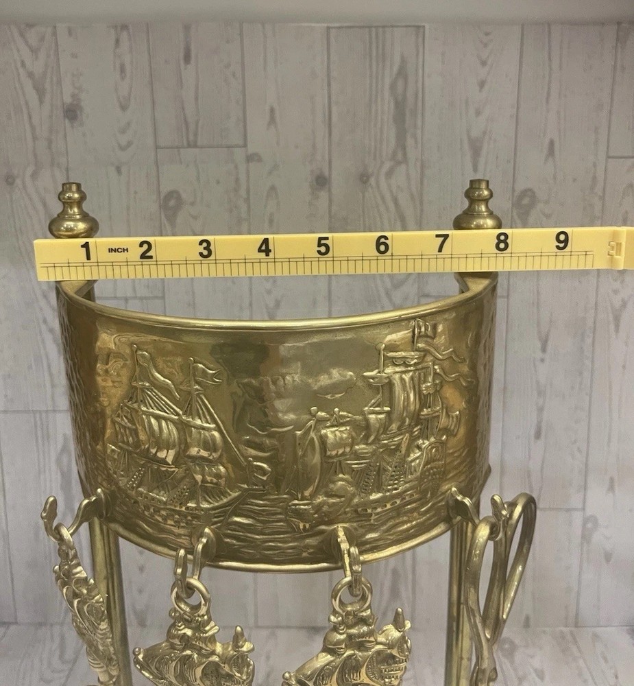 VTG Nautical Solid Brass Fireplace Tools Complete Set 5 Piece HMS Victory