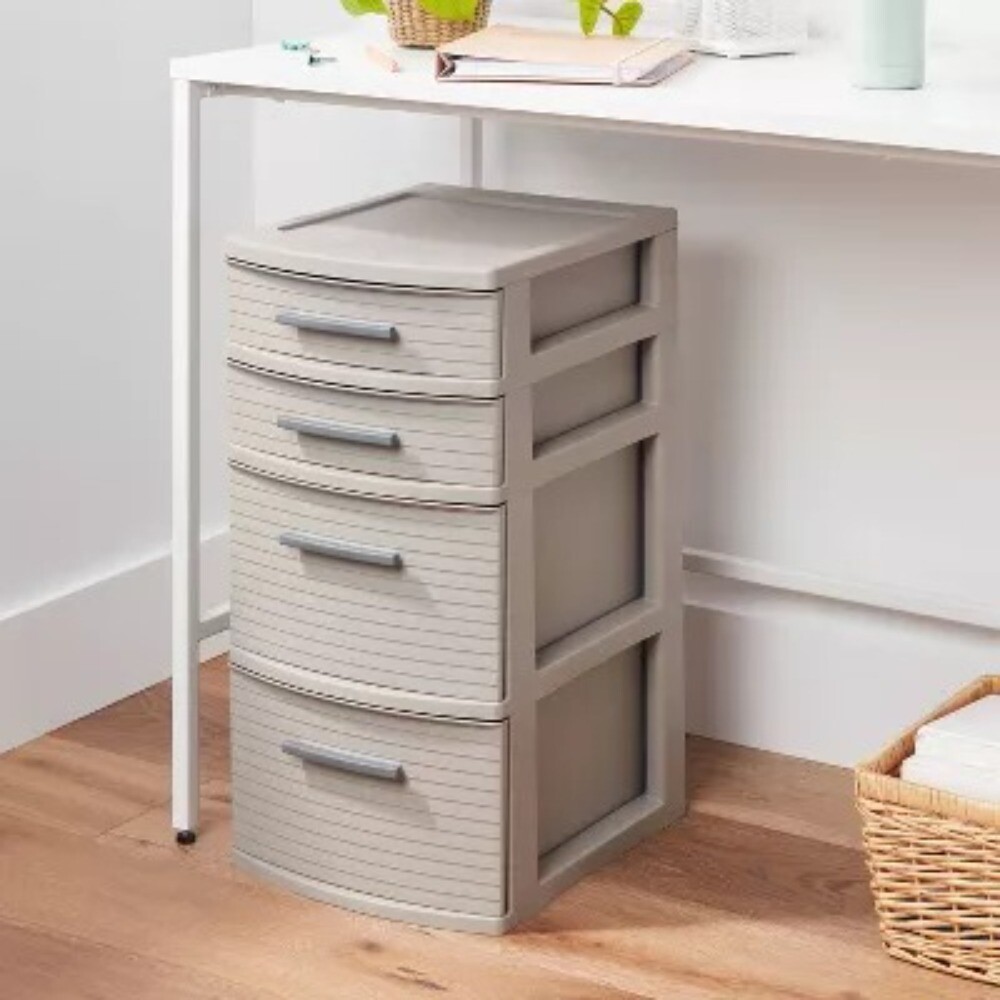 4 Drawer Weave Tower: Plastic Storage Organizer, Universal Storage