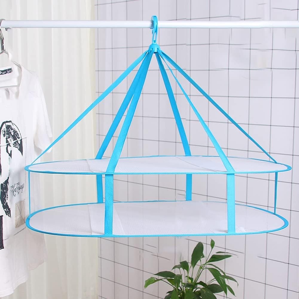 2-Tier Folded Mesh Clothes Drying Rack Stackable Sweater Laundry Drying Rack
