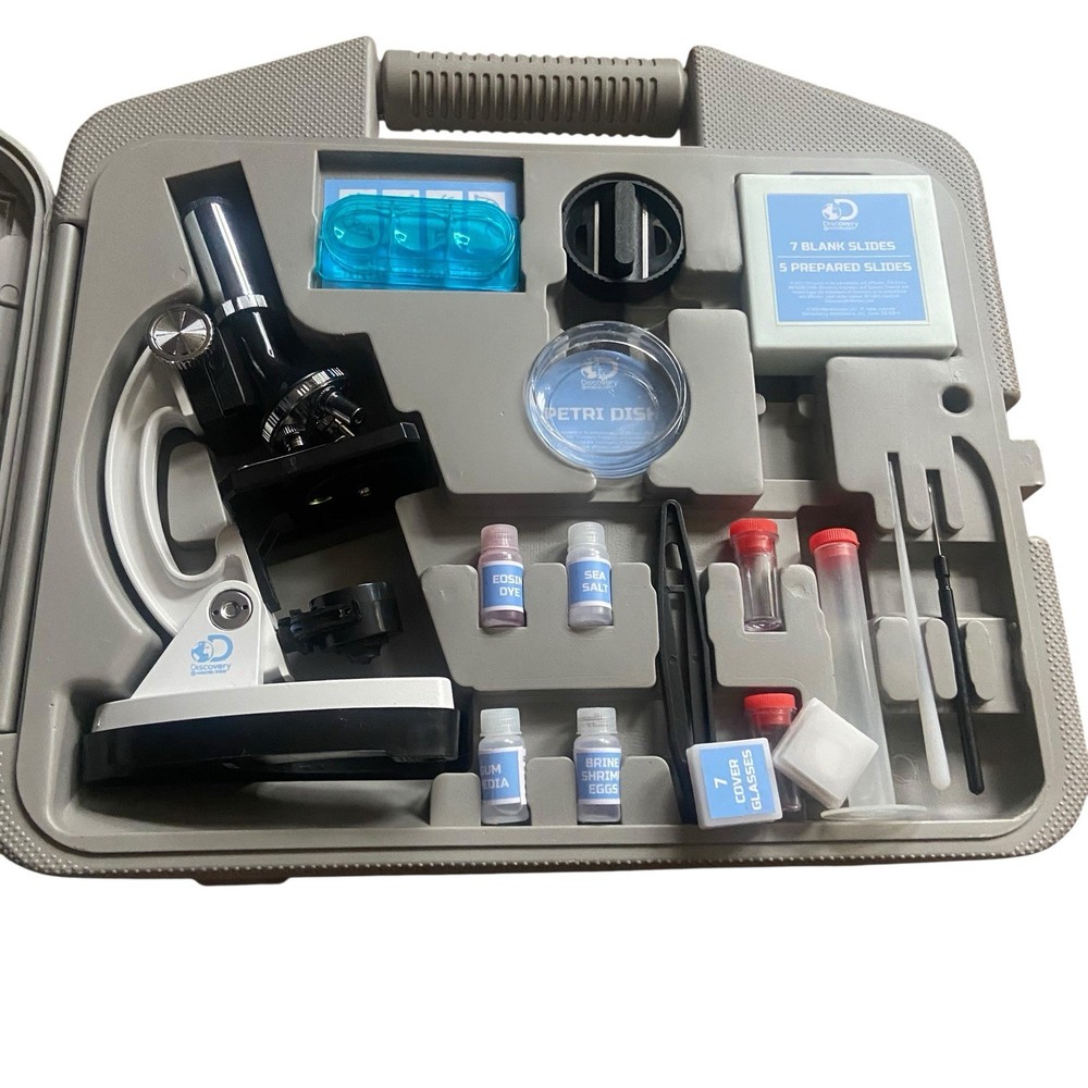 Discovery Microscope Set 48-Piece Durable Metal Framework Open Box Science Kit