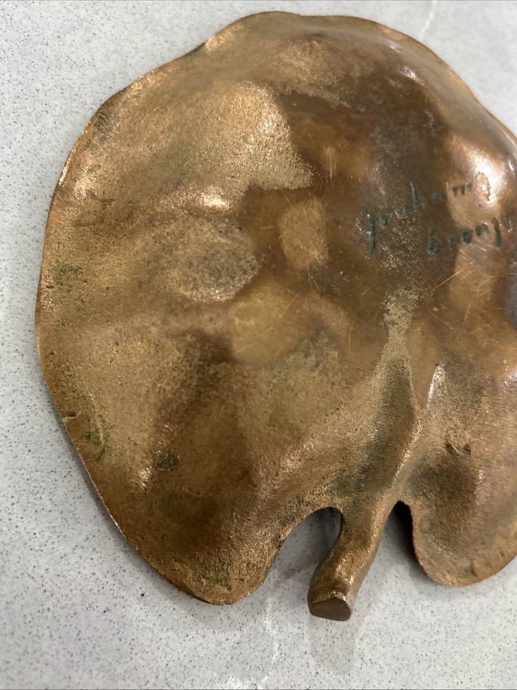 Vintage Graham bronze leaf shape trinket dish 5.5” Signed