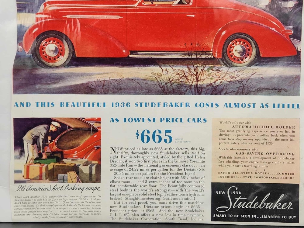1936 Original Esquire Ad 1936 Studebaker
