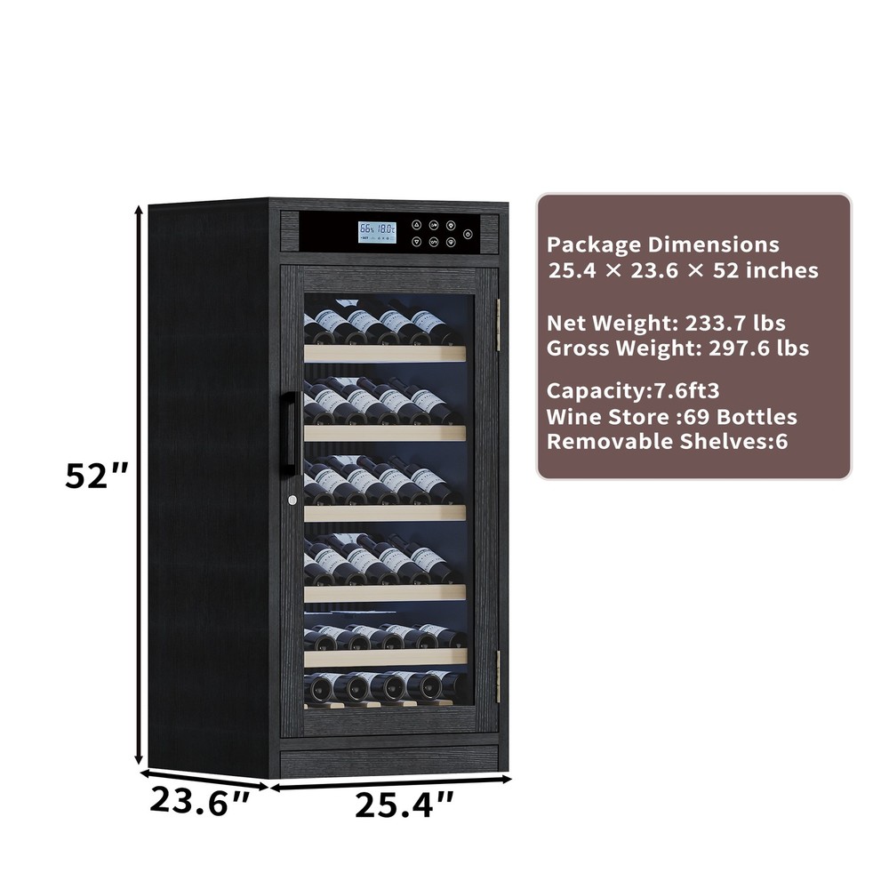 69 Bottles Touch Screen Display Constant Temperature Grape Wine Cooler,Black