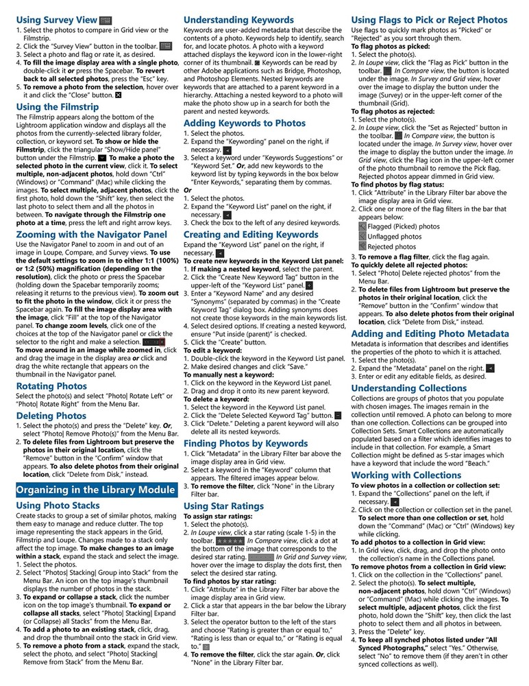 Lightroom Classic CC 2018 Training Guide Quick Reference Card 4 Page Cheat Sheet