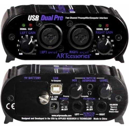 ART USB Dual Pre Battery Powered USB Preamp/Interface w/ 2 x XLR/TRS Inputs