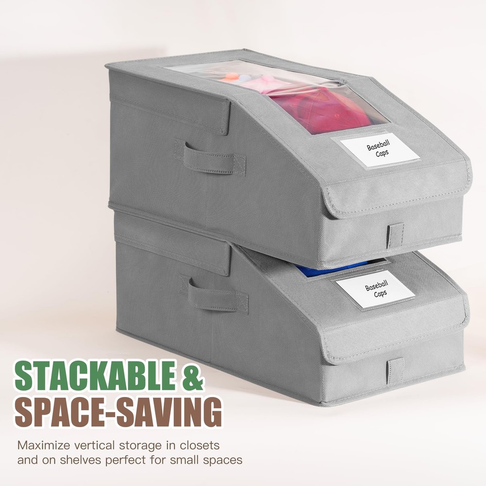 Stowsia Hat Organizer for Baseball Caps, 2 Pack Stackable 2 PACK, Grey