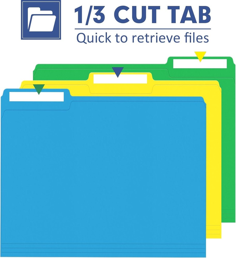 File Folder, PANDRI 120 Pack Colored File Folder, 1/3 Cut Tab, Letter Size, Asso