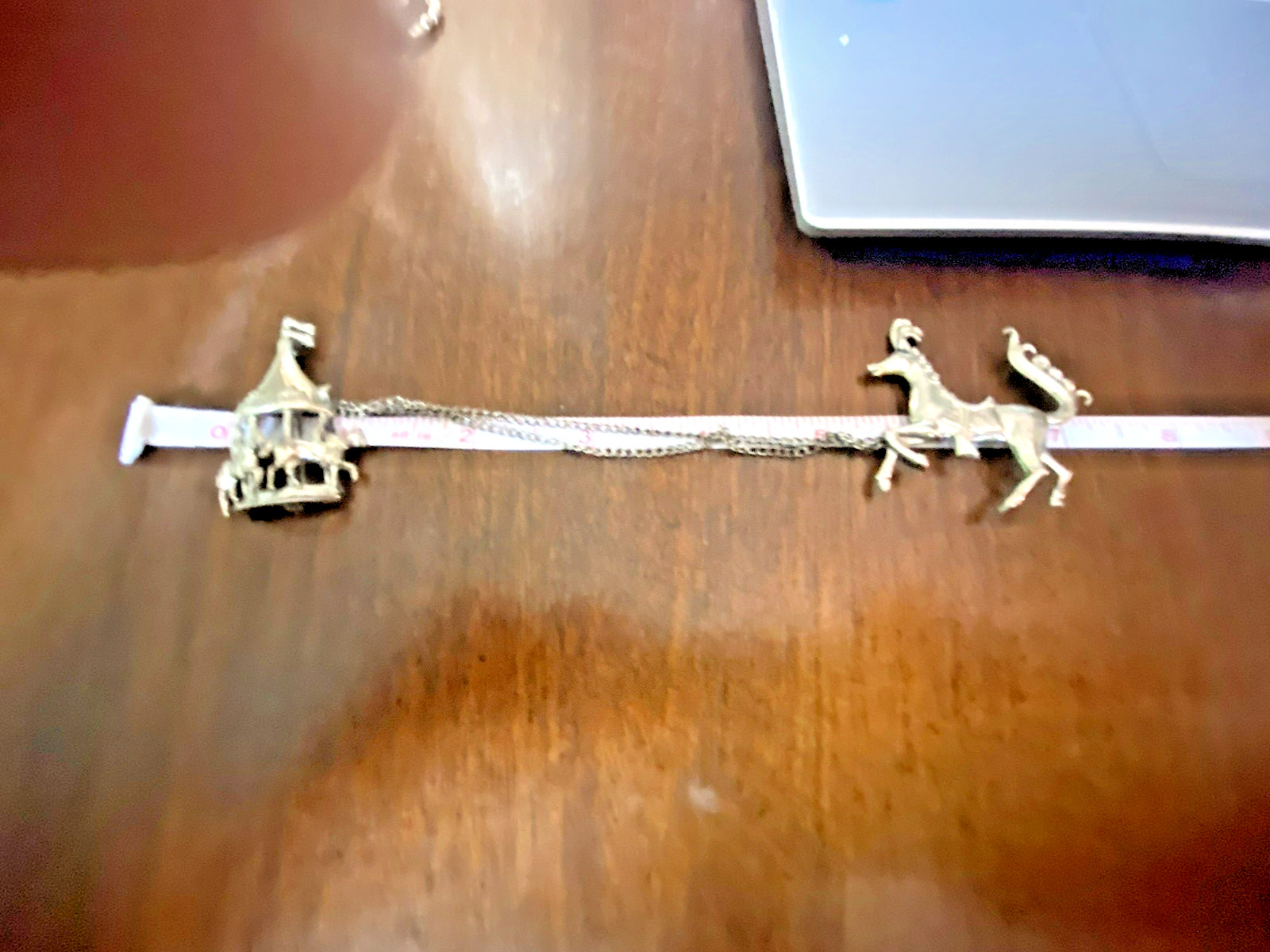 CAROUSEL HORSE and CAROUSEL on chain -LANG - STERLING SILVER - BROOCH/PIN 14 gr