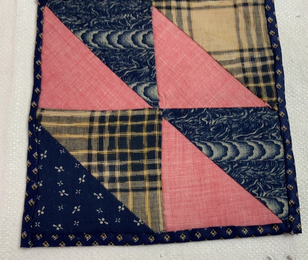 Antique Vintage Patchwork Small Doll Quilt Or Table Topper, 4 Patch W/ Triangles
