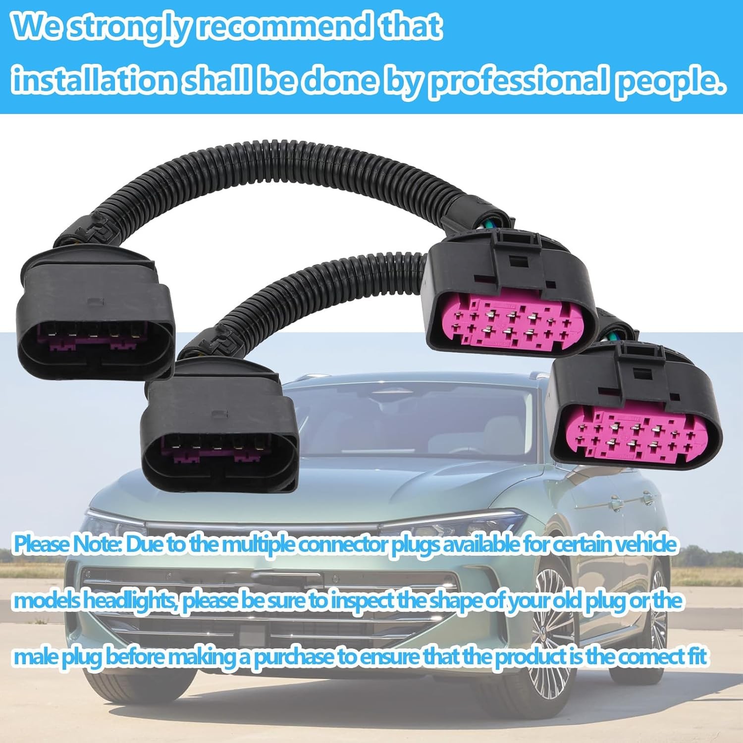 2Pcs 10 to 14 Pin Xenon HID Headlamp Headlight Connector Adapter 1J0973737 Compa