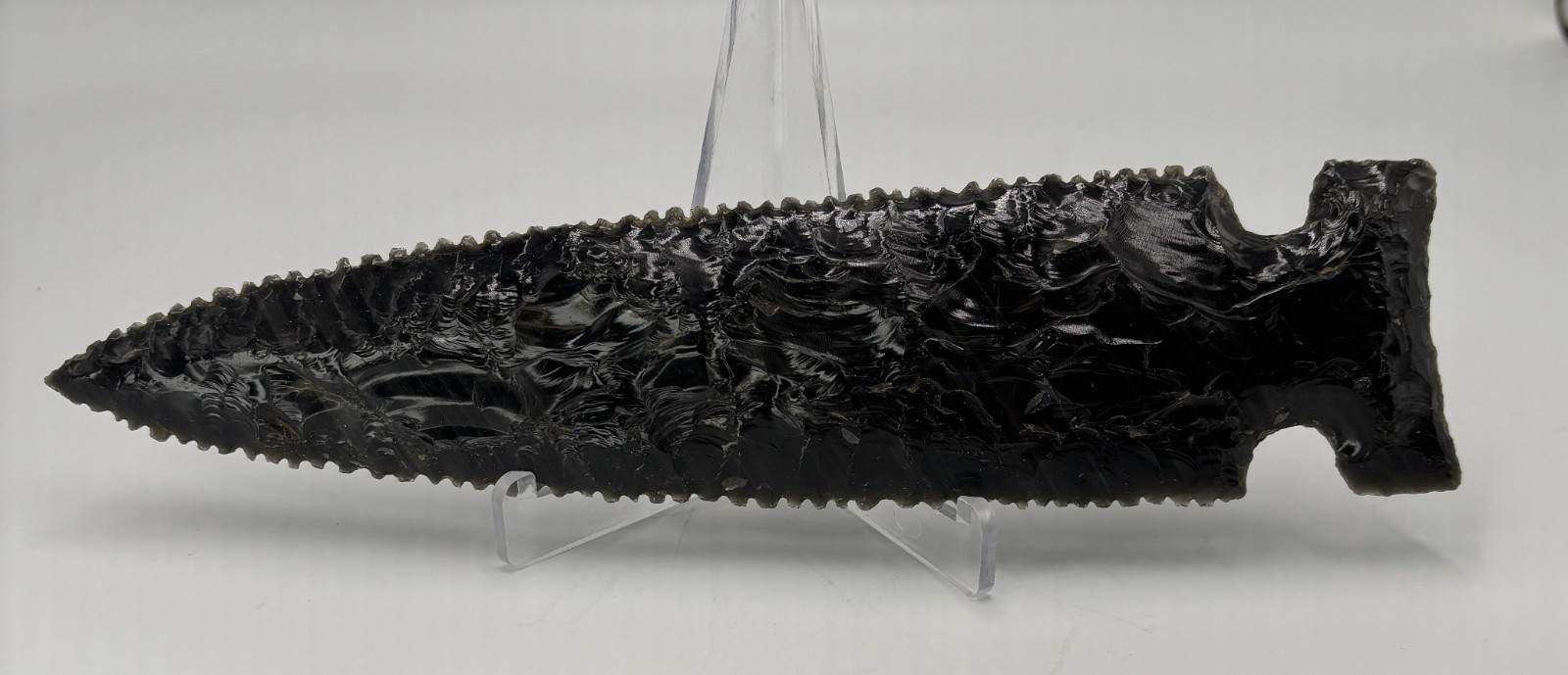 Modern Hand Knapped 8-1/2" Black Obsidian Spear Point Tool Finely Detailed