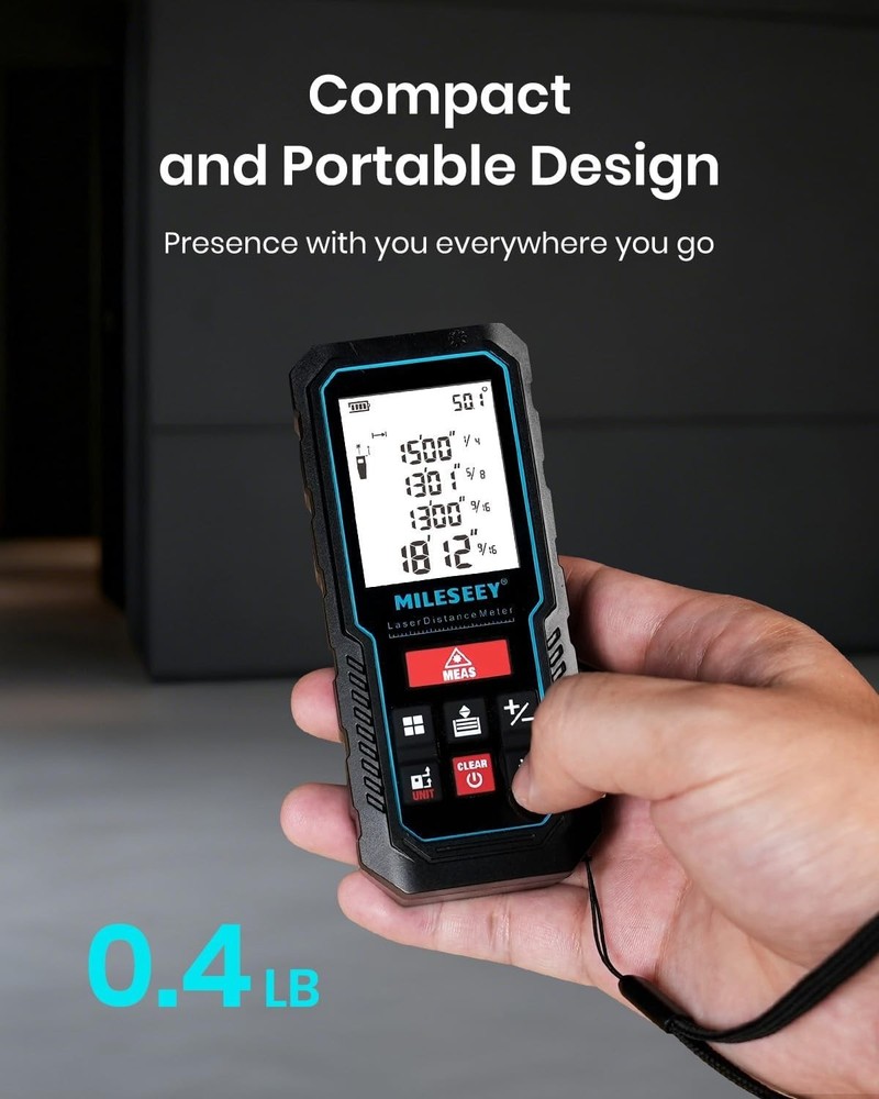 Laser Measure Device, 229ft Accuracy, 2mm, LCD Backlit