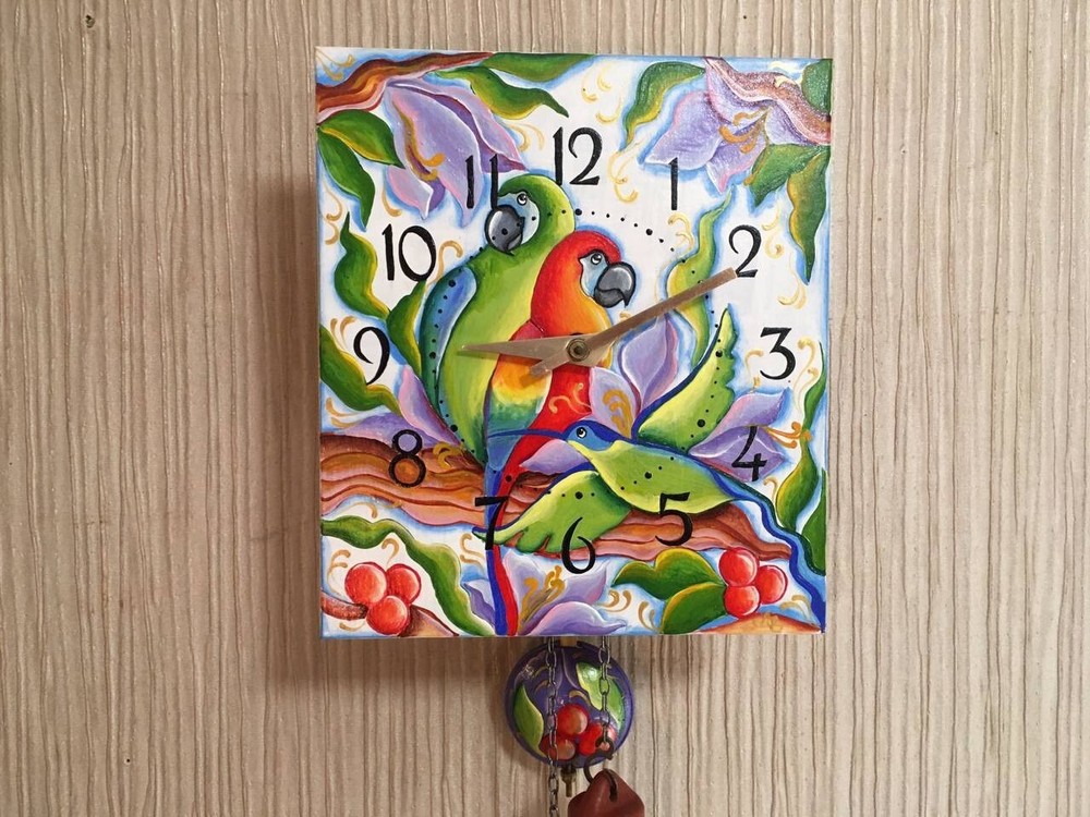 Soviet USSR Vintage Clock, Soviet Working Hand Painted Clock, Parrot Clock