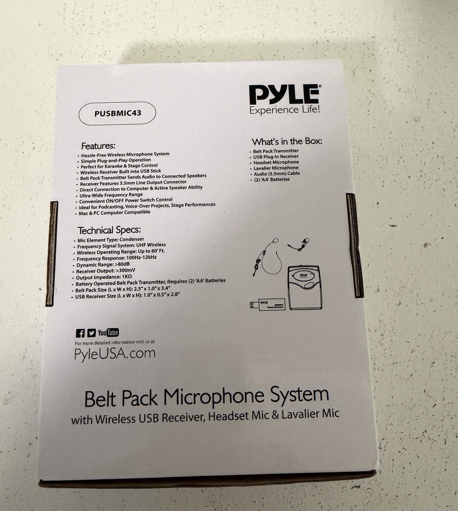 PYLE Wireless Laviler Microphone USB Headset Mic PUSBMIC43 NIOB
