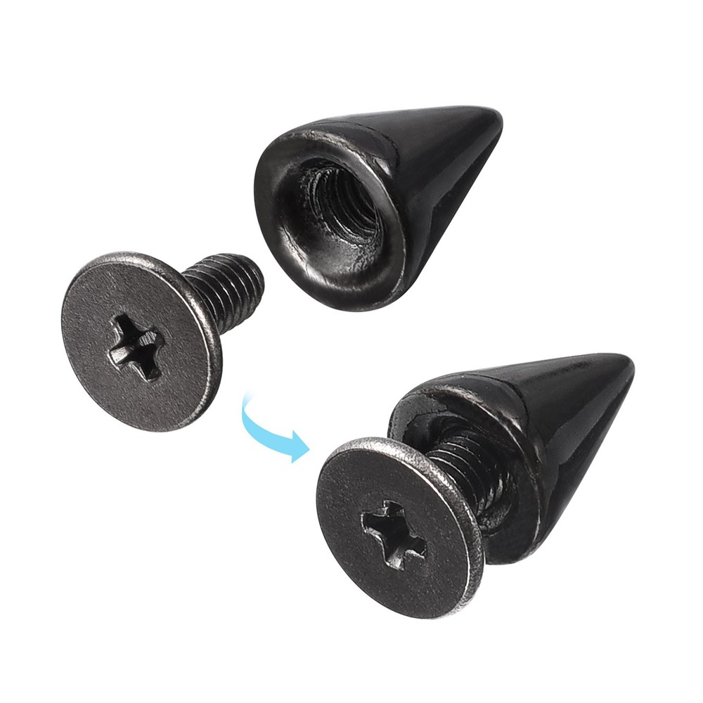 20 Sets Cone Spikes Studs, 7x10mm Studs and Spike Screw Back Rivet, Black