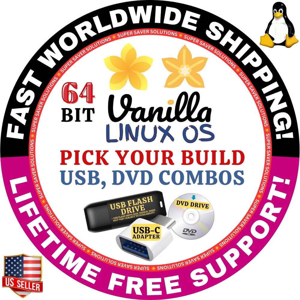 VANILLA LINUX OS KINETIC-1 ORCHID-2 64-BIT USB/DVD, LIVE BOOT, FULL | MACs, PCs