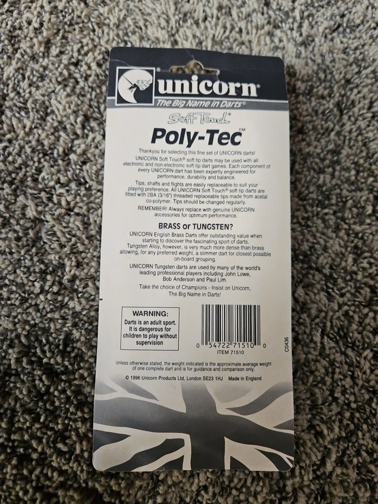 New Unicorn Soft Touch Poly-Tec Dart Set Soft Tip
