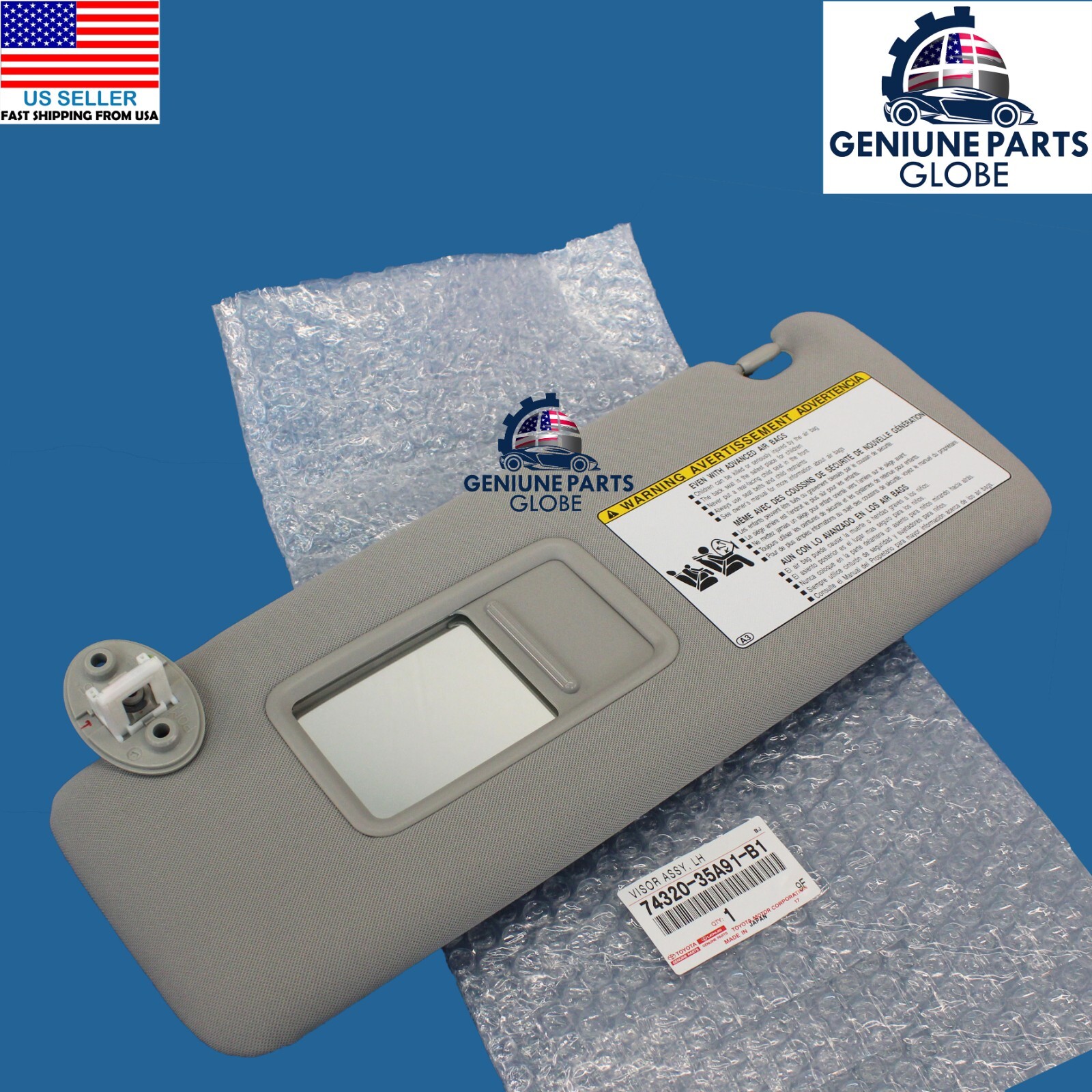 GENUINE OEM TOYOTA 10-24 4RUNNER LEFT DRIVER GRAY SUN VISOR 74320-35A91-B1